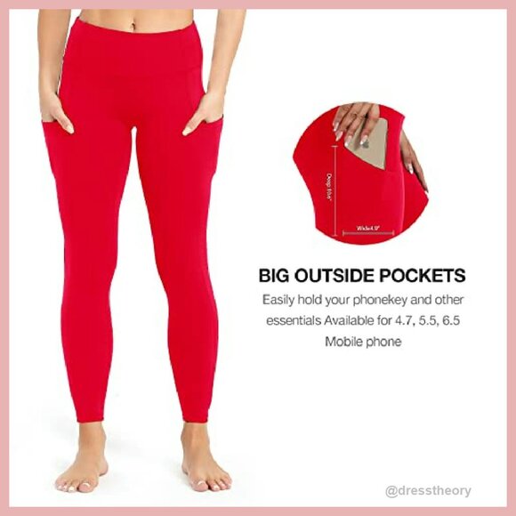 High Waisted Yoga Leggings with Pockets Tummy Control Workout Pants - Picture 5 of 7